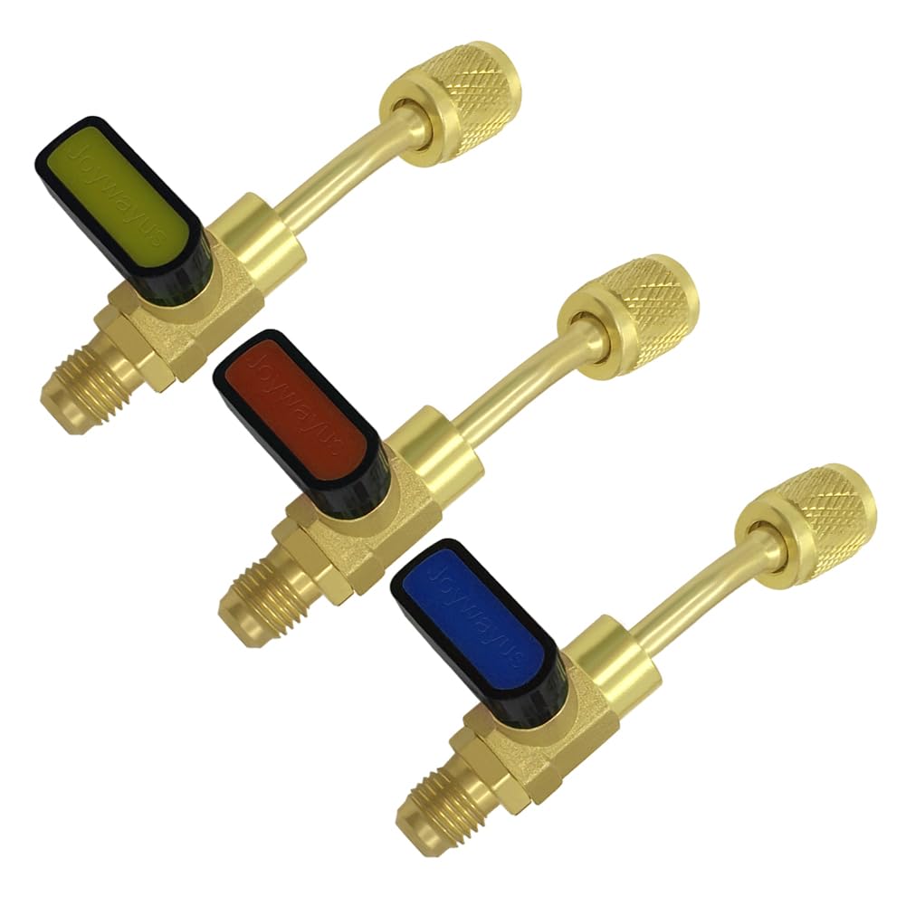 Joywayus 3PCS Air Conditioning Refrigerant Angled Ball Valve 1/4" SAE for HVAC R410A R134A R12 R22 R502 Charging Hoses AC Refrigerant Tools