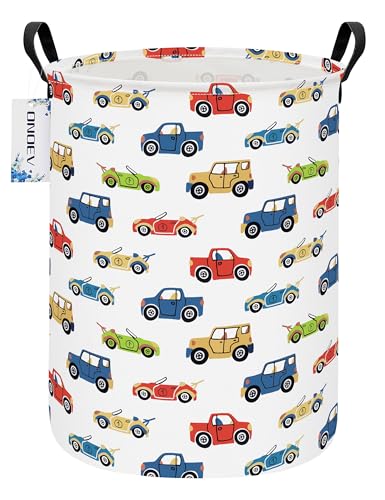 ONOEV Round Collapsible Laundry Hamper with Handles, Cartoon Car Print