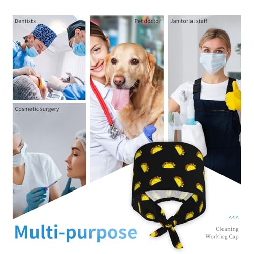 Image of Working Cap Scrub Cap with Sweatband Adjustable Unisex Women Tie Back Hat Nurse Surgical Caps