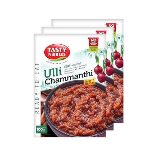 Image of Tasty Nibbles Ready to Eat Ulli Chammanthi 100g | Open Heat & Eat | Vegetarian | No Added Preservatives | Japanese Retort Technology [Pack of 3]