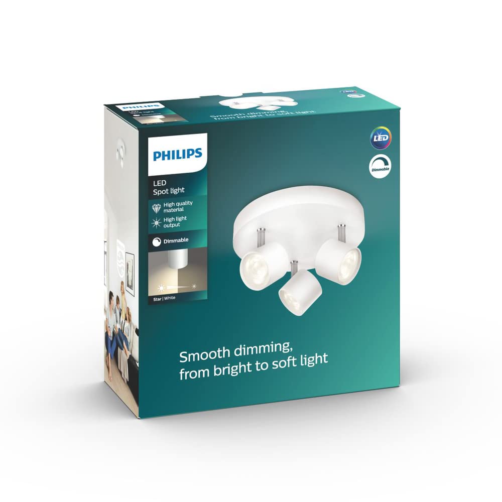 Philips myLiving Star - Barra de focos, LED, 3 luces, aluminio, luz blanca cálida, 3 W, color blanco