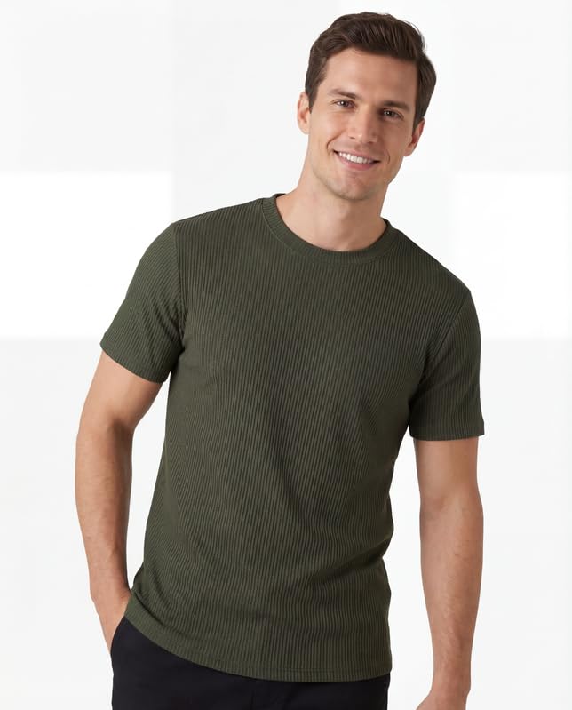Image of Poly Cotton Frill Round Neck T-Shirt for Men | |