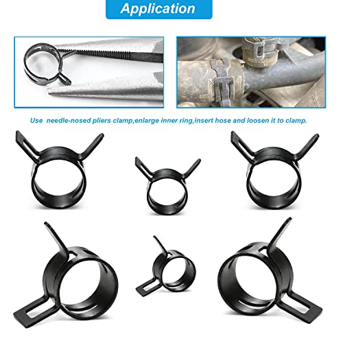Peromi 14 Size 6-19Mm Spring Band Type Fuel Line Silicone Vacuum Hose Steel Pipe Clamp, Low Pressure Air Clip Clamp , Black, 420Pcs #TOP3