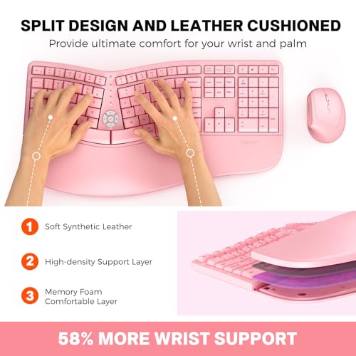 Image of MEETION Ergonomic Keyboard and Mouse Combo, 2.4G Cordless Split Keyboard with Cushioned Palm Rest, Vertical Wireless Mouse, Natural Typing Full Size Keyboard, for Windows /Mac PK