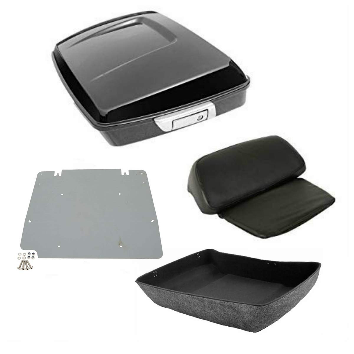 TCT-MOTORPARTS Vivid Black Chopped Tour Pack Trunk Backrest & Base Plate Fit For Harley Tour Pak Pack Street Road Glide 2014-2025