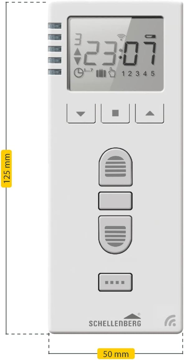 Diagram showing the dimensions of the Schellenberg Wireless Timer: 125 mm length and 50 mm width.