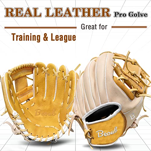 Beoub Adults Youth Baseball Softball Glove Mens Women 11.5 Inch Junior Right Handed Throw I Web Leather Infield Outfield Fielding Mitts Gifts Camel #TOP1