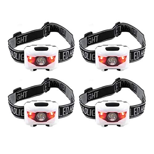 4-Pack Waterproof LED Headlamp (White and Red Lights), 4 Light Modes Lightweight Headlight