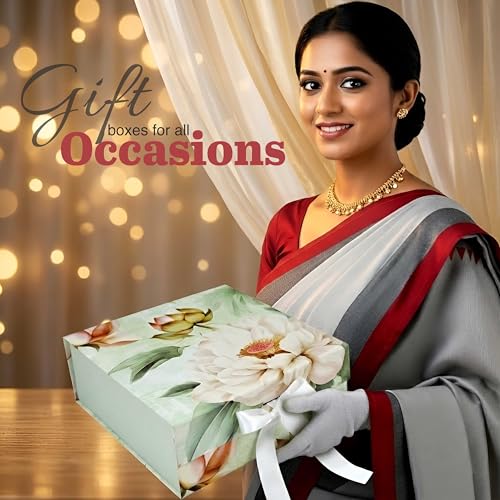 Image of RBS - MEDIUM Empty Gift Box 26x26x10cm Decorative Flower Gift Boxes for Presents (1 Pack) Box for Gift Packing Multipurpose Hamper Cardboard Box for Gift All Occasion (M-Bloomfinity)