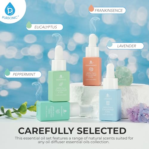 Pursonic Essential Oils Set - Top 4 Aromatherapy Oils - 100% Pure for Diffusers, Home, Massage & Bath - Eucalyptus, Frankincense, Lavender, Peppermint - Thumbnail 3