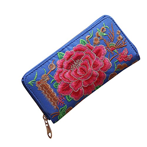Walaka Portefeuille Femme Grande Capacite Simple Pull Broderie Style Ethnique Portefeuille Carte Sac Porte-Monnaie Cover
