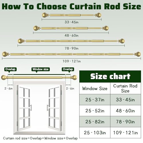 Sthumsup Curtain Rods For Windows 33 To 45 Inch Adjustable, Gold 5/8 Inch Diameter Drapery Rods With Brackets,Single Window With Curtain Rod Set thumb #4