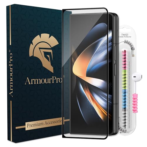 Image of ArmourPro Military-Grade Tempered Glass for Samsung Galaxy Z Fold 4-9H Anti Scratch, Edge-to-Edge Coverage, HD Clarity, Smooth Touch, Case Friendly, Easy Installation Kit with Cable Protector