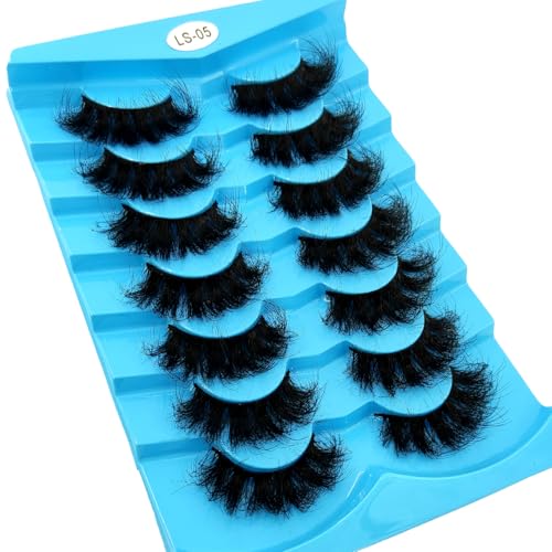 HBZGTLAD 6 Pairs False Eyelashes Cat-Eye Fluffy Faux Mink Lashes 8D Wispy Lashes Pack Dramatic Long Thick Volume Eyelashes (7pairs-LS05)