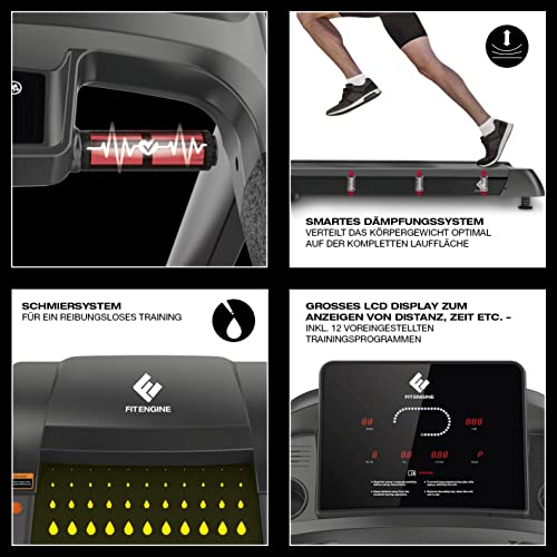 FitEngine Laufband RACE18 | Profi Laufband extra leise 8 Zonen Dämpfung | bis 150 kg Traglast | 15% automatische… – Bild 5
