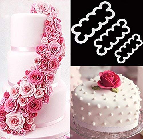 Image of Syga 3pcs Cake Decoration Mold, DIY One-Piece Molded Fondant Roses Printing Mould Tool Set, Food Grade Cutter Modeling Tools for Christmas Party Wedding Cake in Mould Dessert Decorators, White