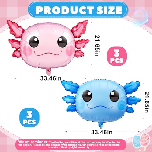 Image of 12 Pcs 34 Inch Axolotl Balloon Axolotl Birthday Party Decorations Aluminum Foil Inflatable Summer Supplies for Beach Themed Favor (Pink,Blue)