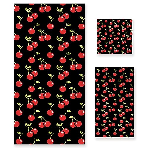 KAWAII BLANKET Cherry Bathroom Set, 3 Towels - 1 Bath, 1 Hand, 1 Washcloth, Soft, Elegant, Decorative for Home, Gym, Beach, Spa, Men, Women, Kids