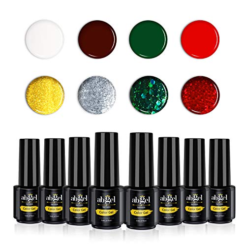 Ab Gel Soak Off UV LED Starter Kit for Manicure Collection of Silver Gold Glitter White Green Red 8 PCS Gel Nail Polish Set