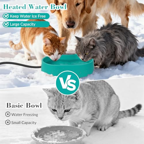 Yeatruojeet 125 OZ/3.7L Heated Water Bowl, Large Heated Dog Bowls for Outside, Safety Listed Heated Pet Bowl with Anti-Chew Cord for Dog, Chicken,Duck,Cat Drinking Water in Winter, Anti-Slip Base