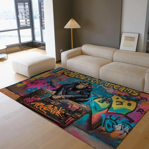 Tapis lavable graffiti monkey 60x120cm à poil bas antidérapant - 3