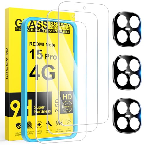 Niphabe 3 Piezas Protector Pantalla Para Xiaomi Redmi Note 15 Pro 4G con 3 Piezas Protector Camara, Dureza 9H, HD Cristal Templado, Antiarañazos, Antihuellas, Sin Burbujas, Ultra Transparente