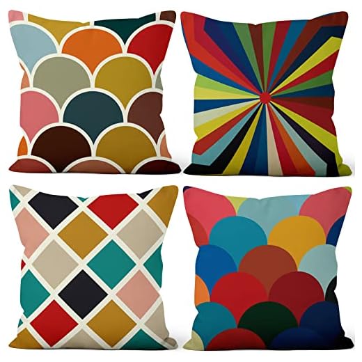Aoihrraan Fodere per Cuscini Set di 4, Motivo Geometrico Colorato Arcobaleno Colorato Morbido Peluche Corto Quadrato Federa per Divano Camera da Letto Auto Sedia Casa Decoro 40x40cm