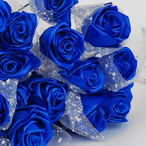 Image of Double Face Royal Blue Satin Ribbon 1 inch X 25 Yards Polyester Royal Blue Ribbon for Gift Wrapping Very Suitable for Weddings Party Hair Bow Invitation Decorations and More
