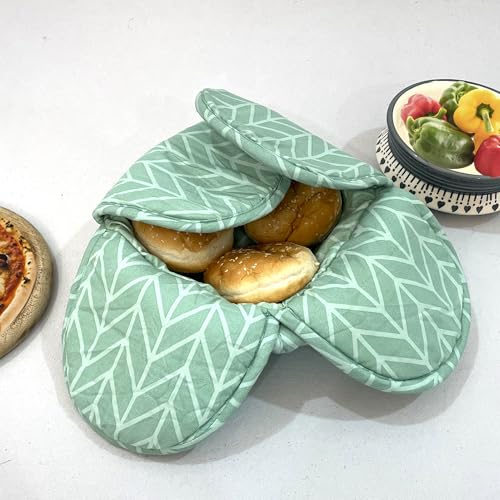 Image of Swayam Microfiber Cloth Roti Casserole | Hot Chapati Box | Washable Bread Basket | 22 cm Round Roti Basket | Geometric Design - Green