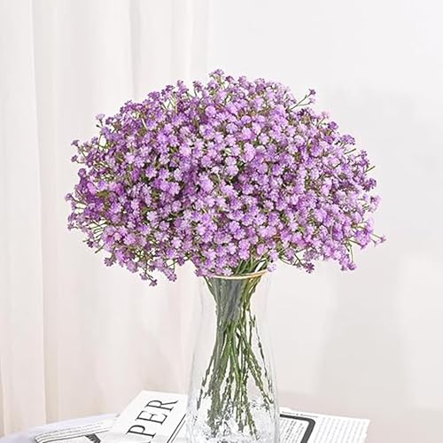 Image of Art Street Babys Breath Purple Flowers Artificial Gypsophila Bouquets Flowers, New Year Mothers Day Gifting, Faux Flowers for Vases | Decoration Items for Living Room| Set of 3 (Size: 14 Inch)