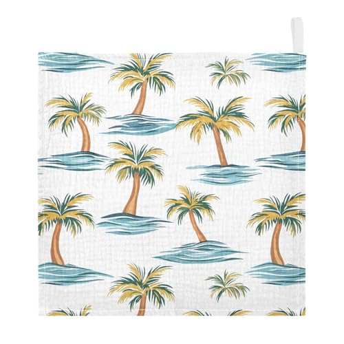 Image of vvfelixl Beach Palm Trees Baby Burp Cloths Baby Muslin Washcloths for Boys Girls Cotton Babys Face Towel for Newborn Infants Soft and Absorbent 11.8 X 11.8 in, 5 Pack