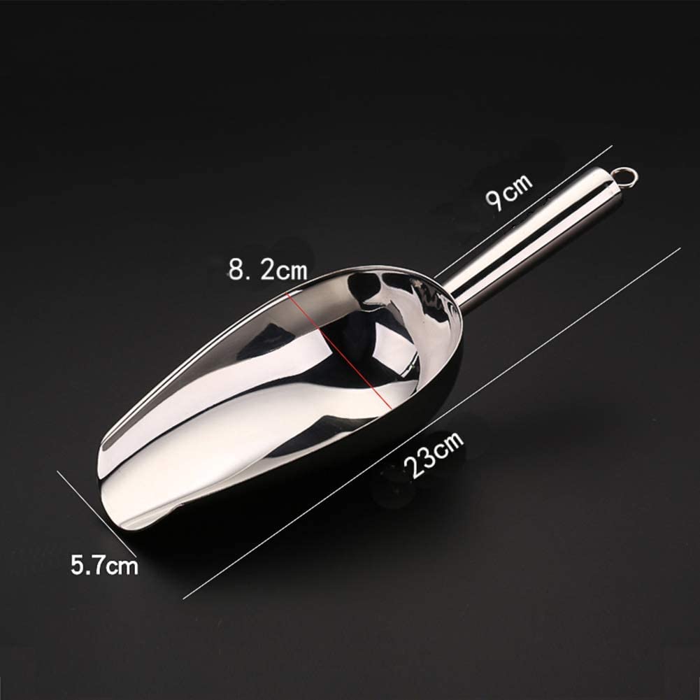 Pala de hielo de acero inoxidable, pala de alimentos, pala de frutas secas, pala de harina de arroz, pala de soja, pala de carga seca, plata 20,8 x 6,7 cm (8 x 3 pulgadas) (plata 23 x 8,2 cm (9 x 3