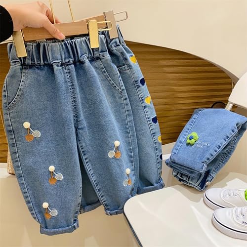Toddler Girls Baggy Embroidery Jeans Relaxed Elastic Waist Washed Cuffed Hem Denim Pants Trendy Soft Casual Trousers2