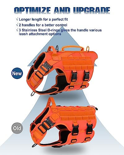 Image of Tactical Dog Harness - PETNANNY Dog Harness Service Dog Vest for Large Breed Dog, Hook and Loop Panel for Service Dog Patchs, Work Dog MOLLE Vest with Handle for Walking Hiking Training(Orange,XL)