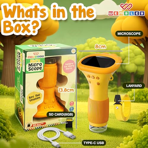 Image of Wembley Pocket Microscope Camera for Kids Students age 7-8-10-12-14 Years Old |2MP Portable Digital Microscope Science Kit with 1000x Zoom | Birthday Gift EducationToy for Kids 7-14 Years Boys & Girls