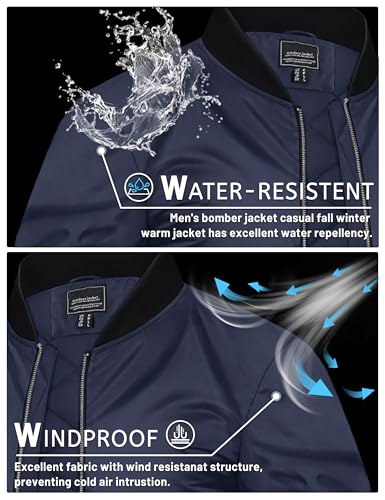 Image of TACVASEN Men's Bomber Jacket Fall Winter Warm Full Zip Windbreaker Jackets | Water-repellent windproof quilted jacket, 3 utility pockets, versatile for fall winter cold weather