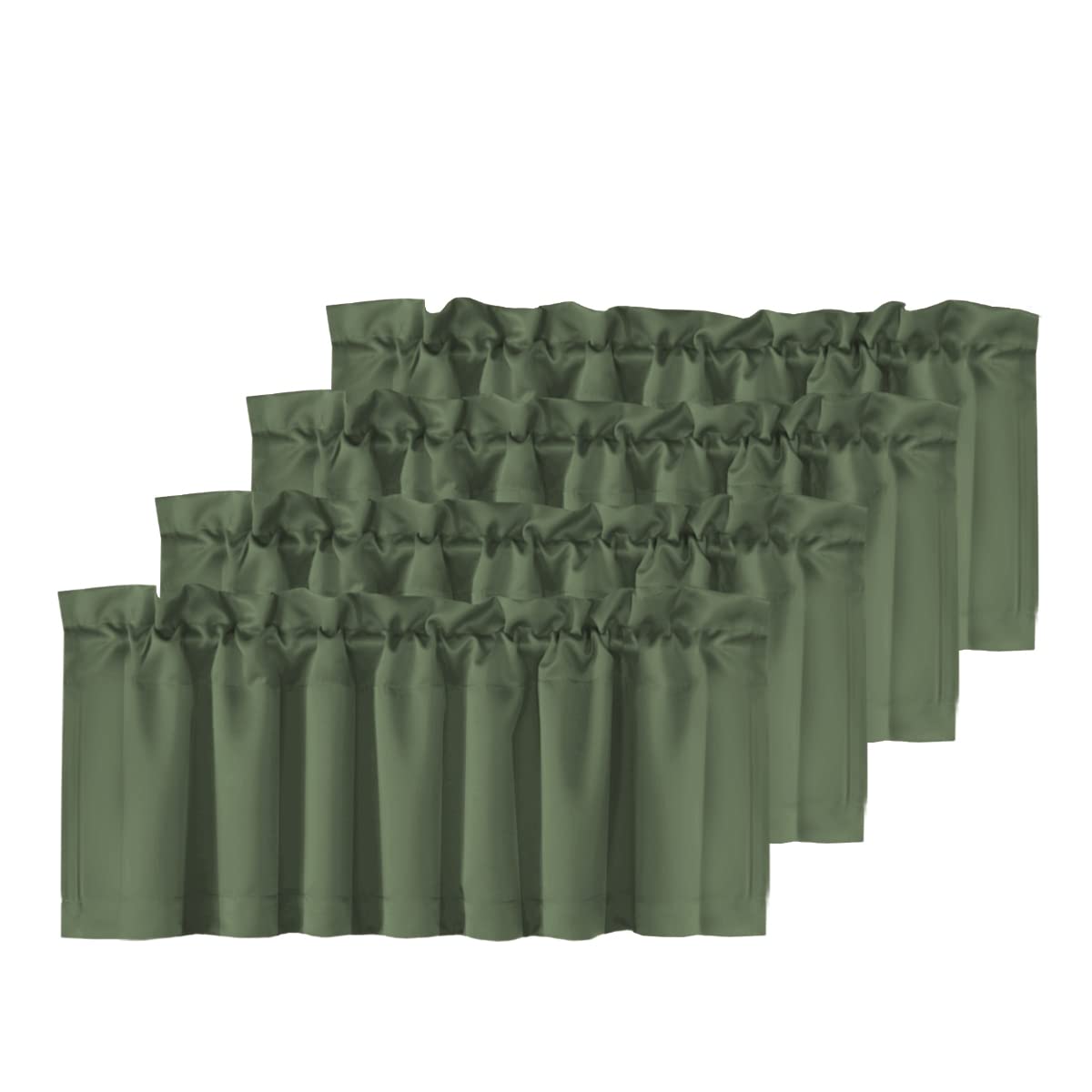 H.VERSAILTEX 4 Panels Blackout Curtain Valances for Kitchen Windows/Bathroom/Living Room/Bedroom Privacy Decorative Rod Pocket Short Window Valance Curtains, 52" W x 18" L, Bronze Green