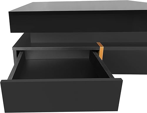 Miniatura 14 de LUMISOL Mesa de centro de mármol con almacenamiento, mesa de cóctel de madera moderna de 31.5 pulgadas con 2 cajones grandes, mesa central redonda