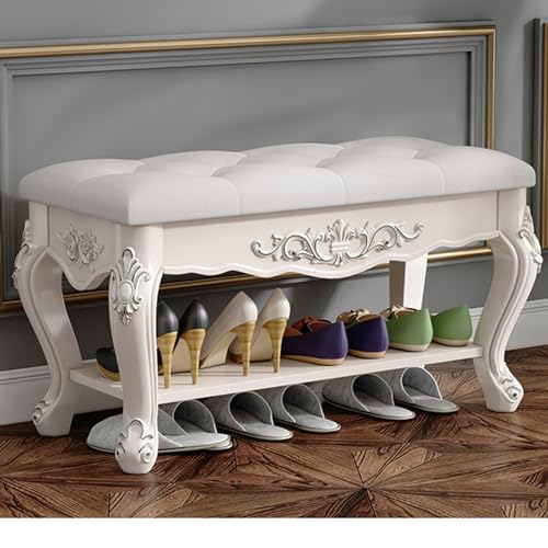 YHKJLYH Banco de Entrada con Zapatero, Banco de pie de Cama con Estante, Banco Zapatero, Bancos Vintage para Dormitorio, Bancos de Comedor tapizados, para Pasillo y apartamento (Plateado, 80 cm/31,4