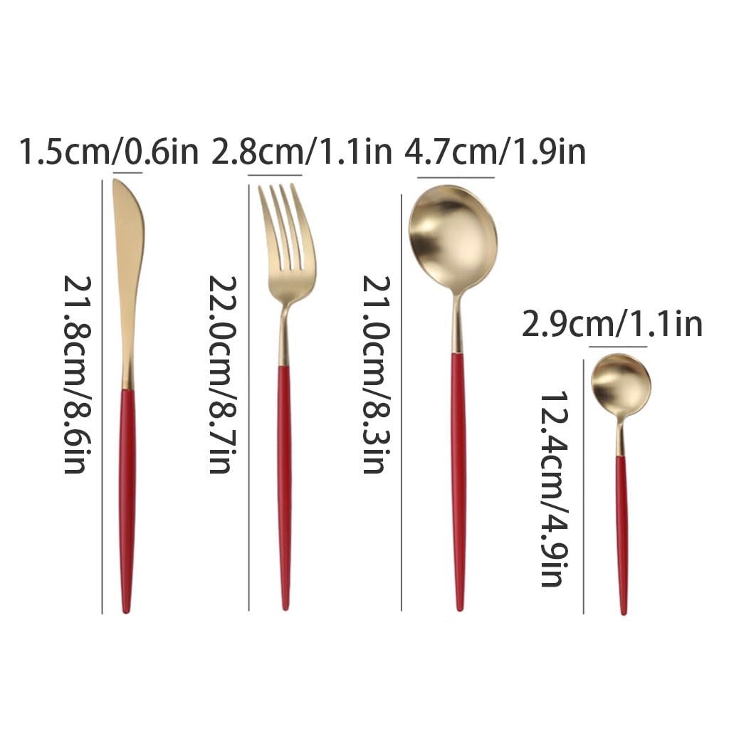 Exquis Ensemble d'argenterie, Couteau, Fourchette et cuillère, Ensemble de Couverts en Acier Inoxydable, Couverts Occidentaux de Cuisine Domestique polis Miroir (Rouge) portatif