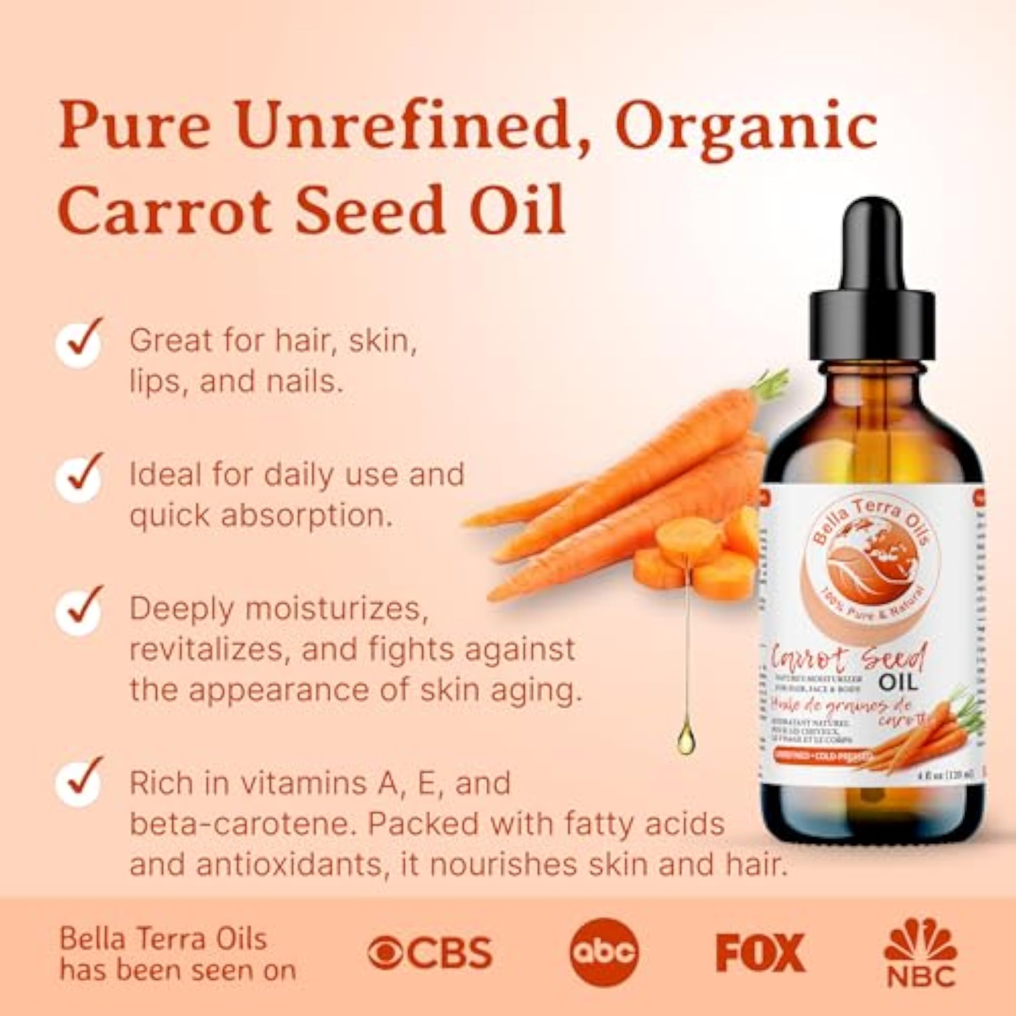 Carrot Seed Oil, 8oz, Cold-pressed Organic