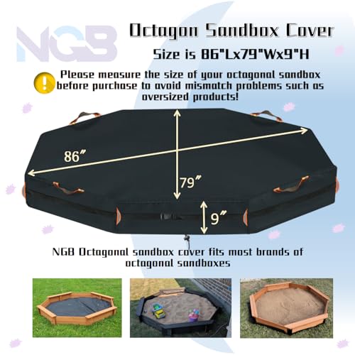 Image of Octagon Sandbox Cover, 600D Waterproof Oxford Cloth with Two Warning Sign Carry Handles and a Circle of 7 Meters Windproof Buckle,Elastic Drawstring Double Layer Windproof.(85 inch L x 78 inch W x 9 inch H)