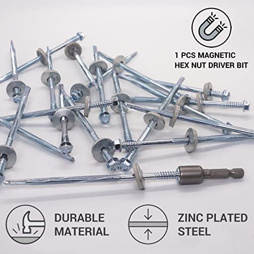 SKIR'CO (60 pcs) Self Drilling 5.5 x 120 mm Zinc Plated Screws with EPDM Washers for Sandwich Panels, Hex Head - Image 3