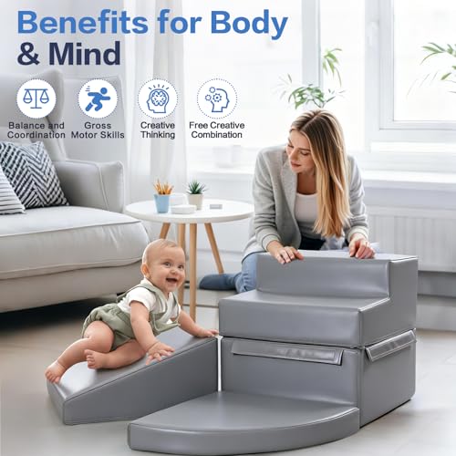 Image of Sumbababy Foam Climbing Blocks for Toddlers: 4 PCS Soft Play Toys - Waterproof PU Leather Climber - Kids Indoor Playground Set for Preschool and Daycare