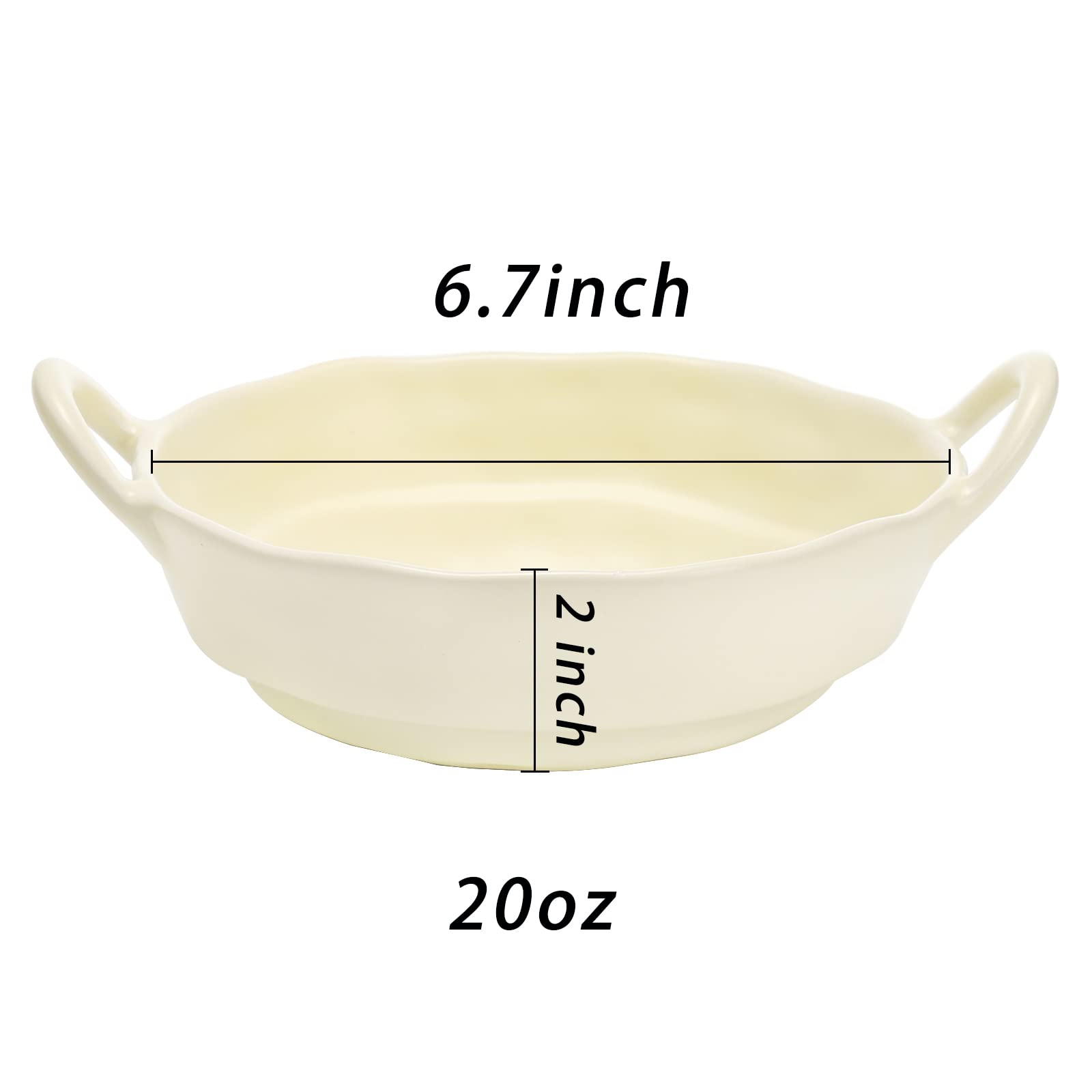 SOUJOY Lot de 6 bols à soupe, bols à céréales en céramique de 591 ml avec poignées, saladier individuel de forme irrégulière pour soupe, pâtes, crème glacée, fruits, dessert, apéritif, riz, glacé mat