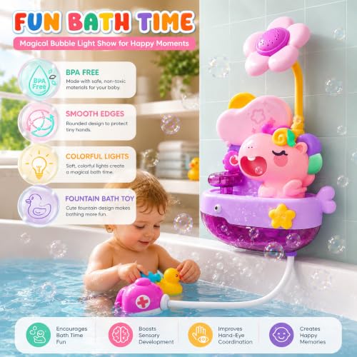 Unicorn Light Up Bath Bubble Machine with Colorful RGB Lights, Kids Tub Bath Toy in Tub Or Sink, for Toddler Boys & Girls Ages 1-8 — view 6