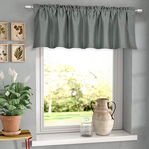 Huto Energy Efficient Durability Window Valance For Bedroom Room Darkening Rod Pocket Topper Curtains 18 Inch Valance,Light Gray,1 Panel,52Wx18L #TOP1
