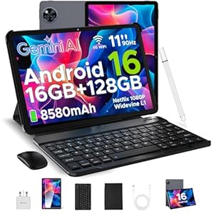 DOOGEE U11 Android 16 Tablets, Tablet 11 inch Android Tablets with 16GB RAM+128GB ROM+TF 2TB 8580mAh Battery, 90Hz IPS Screen, 13MP+5MP Camera,Wifi Gaming Tablet with Keyboard Mouse Pen Case-Gray