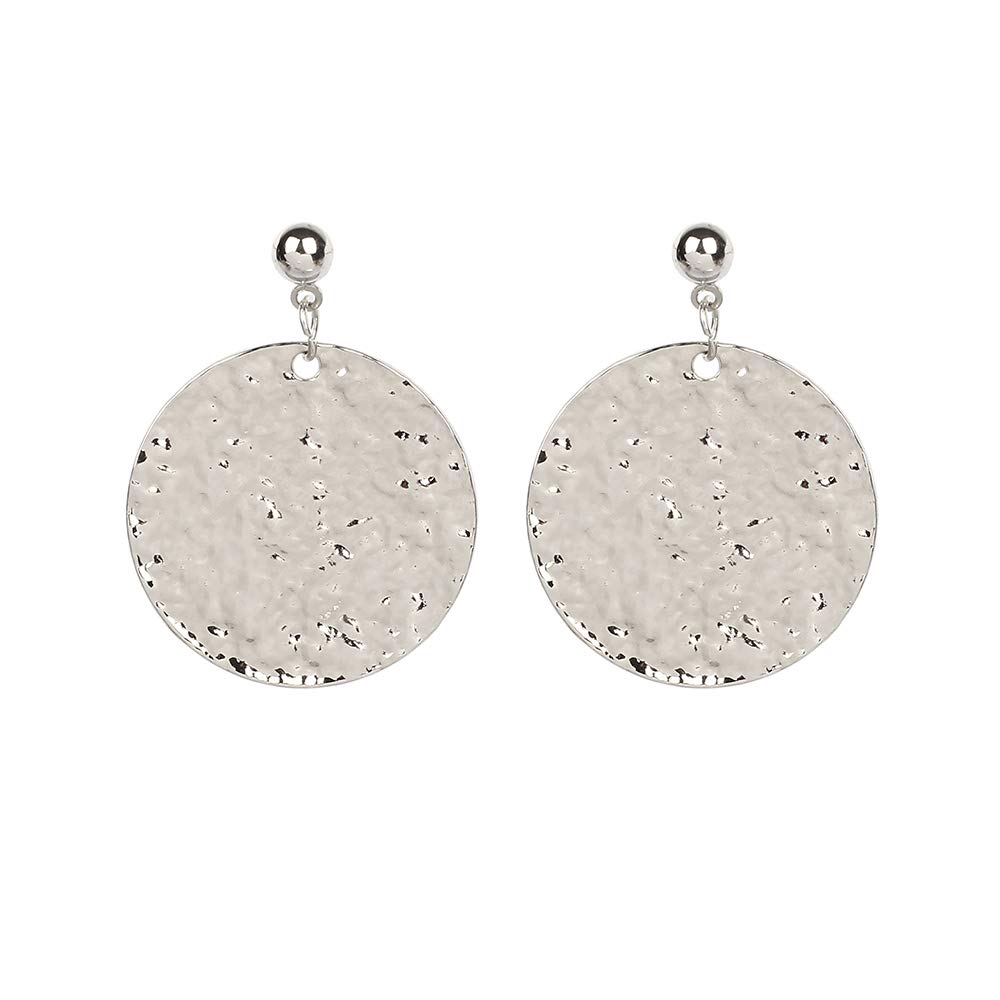 JustMoMoMin Hammered Round Disc Dangle Earrings Polished Circle Drop Earrings for Women Jewelry