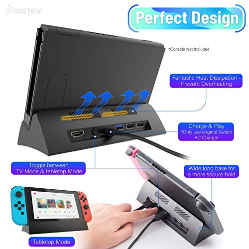 Insten Compatible with Nintendo Switch TV Dock Station HDMI Adapter Portable Hook Up Charging Docking Cradle with USB C Power Input & Extra USB 3.0 2.0 Ports Replacement TV Mode Connector Adapter